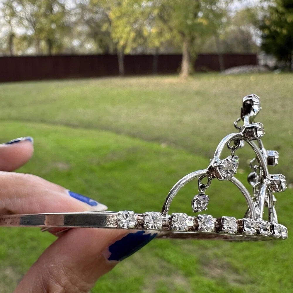 Tiara Crown Hair Clip Rhinestones Silver Tone Weeding Princess‎ Party